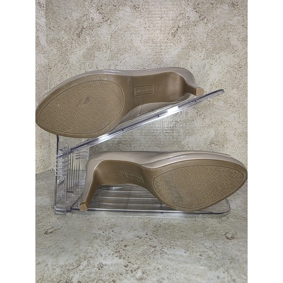 Bandolino Rainaa Heels Women Sz 10M  Buisness Minimalist Pumps Tan Peep Toe Shoe - Picture 6 of 8